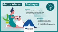 Blutungen Bei starker Blutung kann es zu einem mehr oder weniger großen Blutverlust mit nachfolgendem Schock kommen. In unserer Grafik sind wichtige Tipps zur fachgerechten Ersten Hilfe bei Blutungen zu finden. Wichtig: Bei starken oder nicht stoppenden Blutungen sollte sofort der Rettungsdienst unter der Nummer 112 gerufen werden.