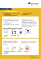 Aushang zur Handhygiene Mit Anbruch der kühleren Jahreszeit steigt die Zahl der Corona-Infektionen, zudem beginnt die Erkältungs- und Grippesaison. Die richtige Handhygiene hilft, einer Infektion vorzubeugen. Einfache Tipps stellt der Aushang zur Handhygiene der BG ETEM anschaulich in Wort und Bild zusammen, wie z. B. die Hände regelmäßig mit Wasser und Seife waschen, den Kopf in die Armbeuge halten beim Husten oder Niesen, nicht mit den Händen ins Gesicht fassen. Die Verwendung dieses Bildes ist nur in Verbindung mit der Medienankündigung und nicht zu anderen Zwecken gestattet.