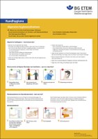 BG ETEM-Aushang zur Handhygiene Hygiene schützt - auch vor Erkältungskrankheiten. Wichtige Maßnahmen fasst der Aushang zur Handhygiene der BG ETEM plakativ zusammen: Was gehört zur allgemeinen Handhygiene, um die Hände als Überträger von Krankheiten auszuschalten? Wann und wie sollte eine Desinfektion der Hände erfolgen? Die kurz gefassten, praktischen Tipps werden durch Illustrationen veranschaulicht.