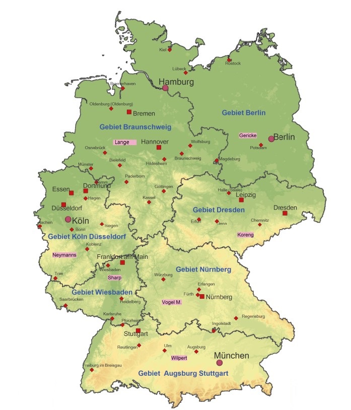 Karte unterteilt in Gebiete